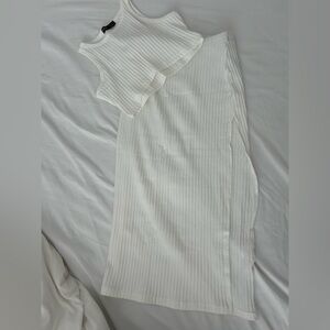 SHEIN Matching White Ribbed Crop Top and Skirt